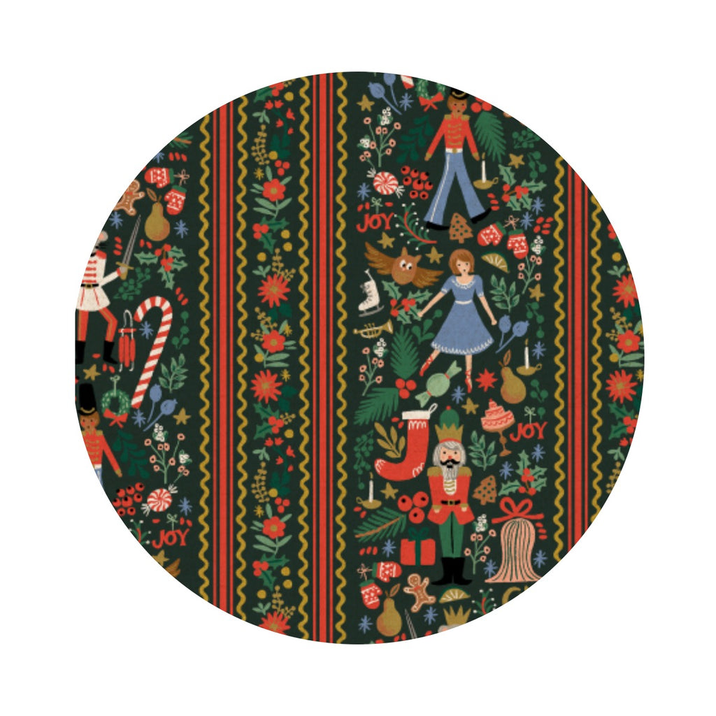 Holly Jolly Nutcracker in Evergreen Canvas with Gold Metallic - Holiday Classics IV by Rifle Paper Co. - Cotton + Steel Fabrics
