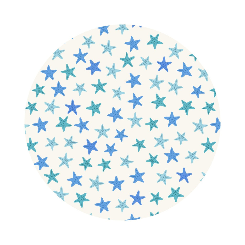 3.5 meters left! - Blue Starfish on Cream - Puffin Rock Collection - Lewis & Irene Fabrics