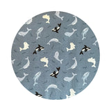 Whales on Dark Ocean with Pearl - Small Things Polar Animals Collection - Lewis & Irene Fabrics