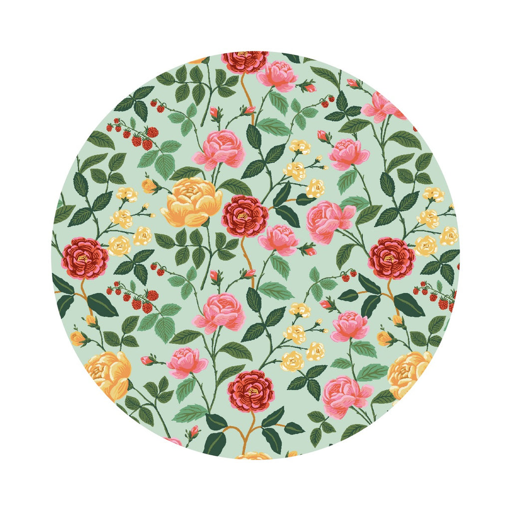 Roses in Mint Cotton - English Rose Collection by Rifle Paper Co. - Cotton + Steel Fabrics