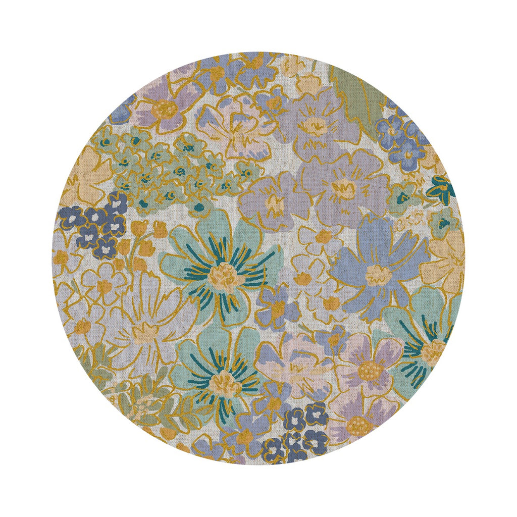 Mimi in Blue Metallic Canvas - English Rose Collection by Rifle Paper Co. - Cotton + Steel Fabrics