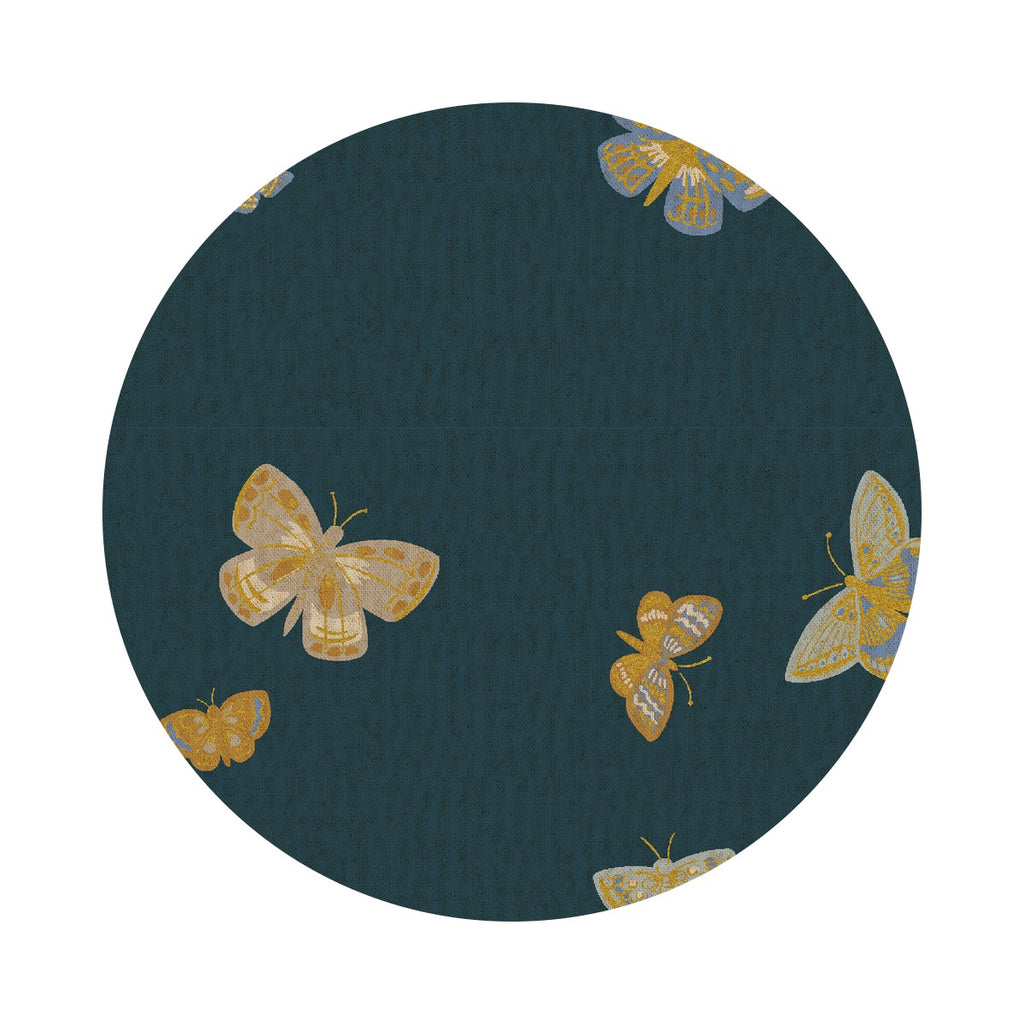 Butterfly House in Blue Metallic Canvas - English Rose Collection by Rifle Paper Co. - Cotton + Steel Fabrics