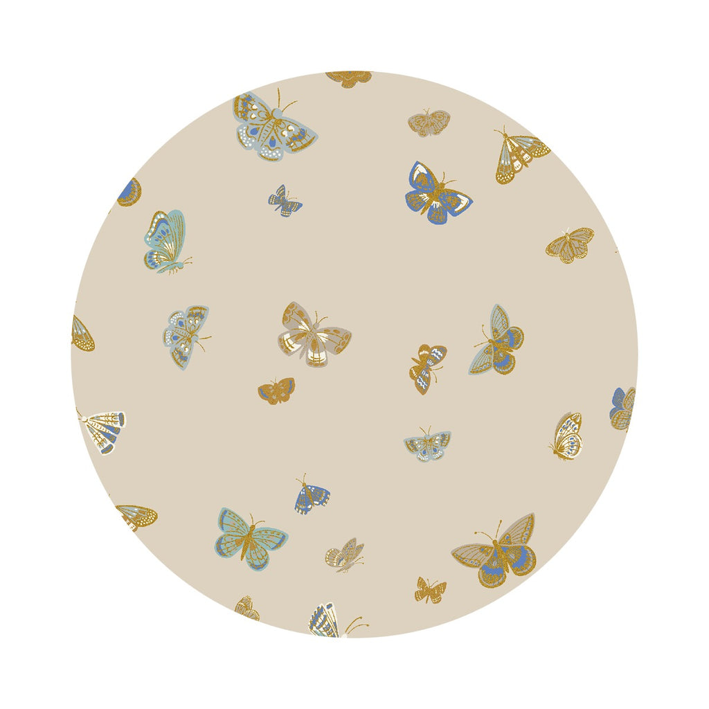 Butterfly House in Linen Colour Metallic Cotton - English Rose Collection by Rifle Paper Co. - Cotton + Steel Fabrics