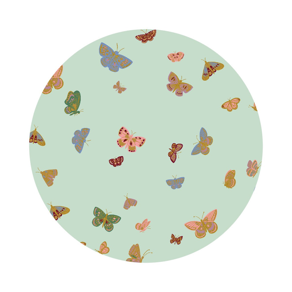 Butterfly House in Mint Metallic Cotton - English Rose Collection by Rifle Paper Co. - Cotton + Steel Fabrics