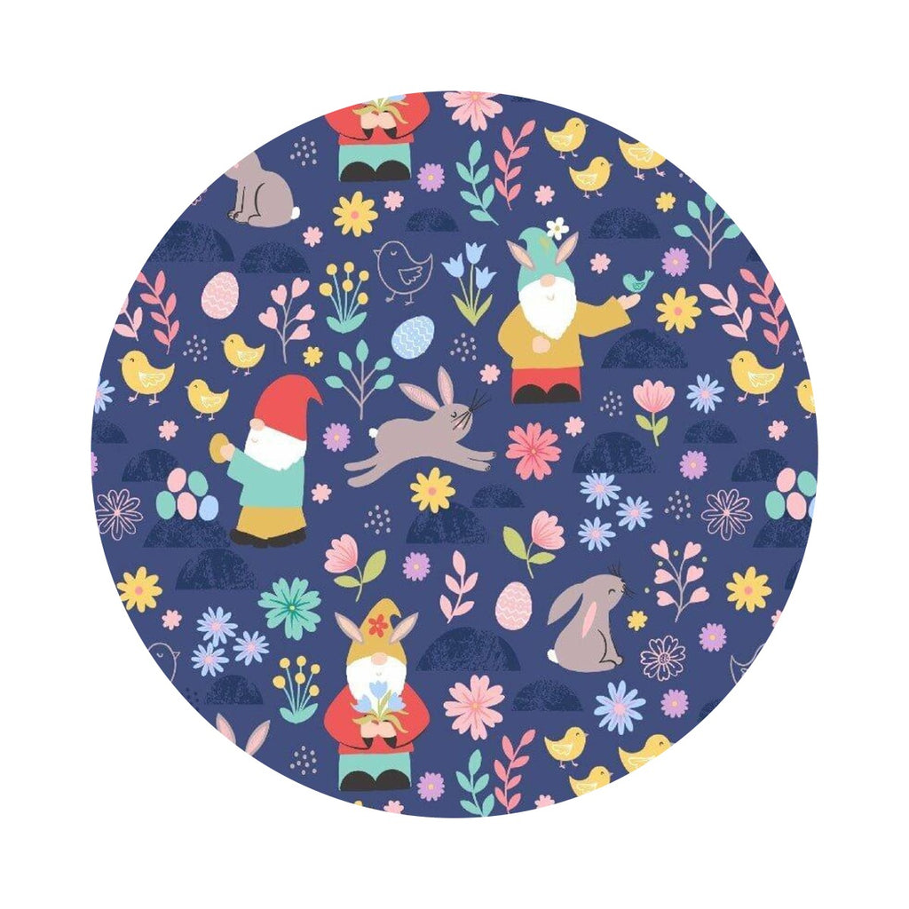 2 meters left! - Spring Gnomes on Blue - Spring Treats Collection - Lewis & Irene Fabrics