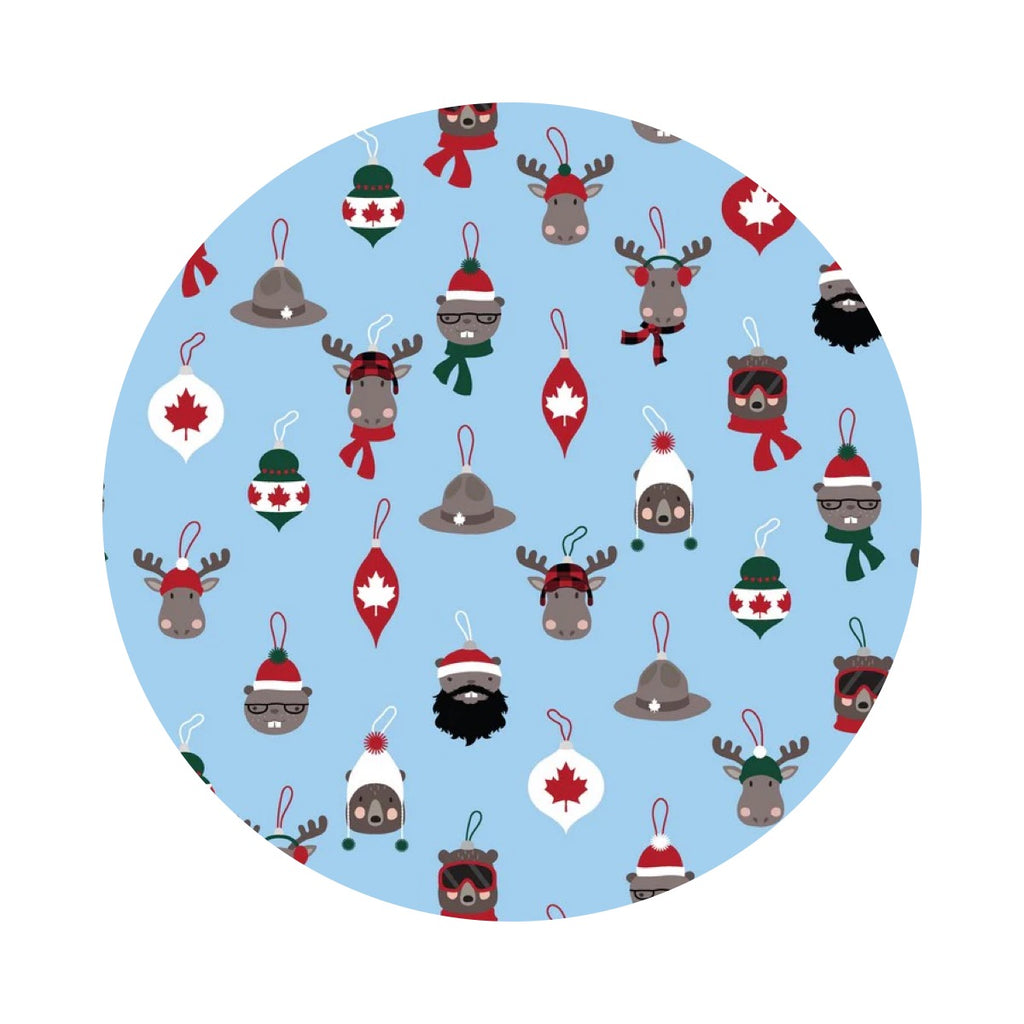 Re-stock! - Critter Ornaments in Blue - Purely Canadian EH : Holid'EH Season Collection - Robert Kaufman Fabrics