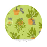 3.5 meters left! - Mischievous Kitty in Pistacio - Here Kitty Kitty Collection - Moda Fabrics