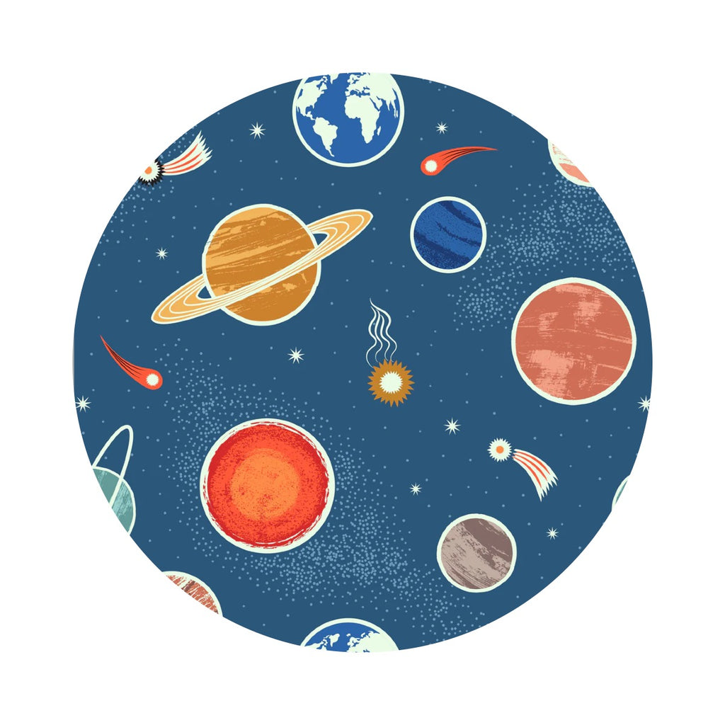 Glow Planets on Space Blue Glow in the Dark - Space Glow Collection - Lewis & Irene Fabrics