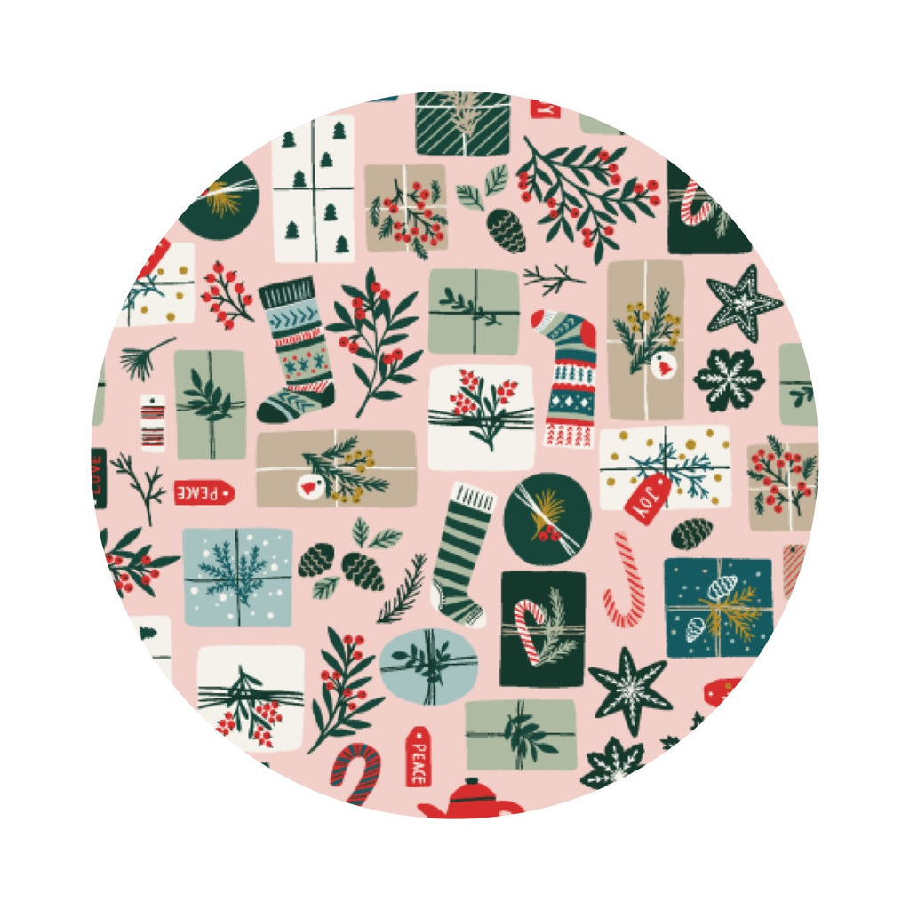 1 meter left! - Opening Presents in Blush Pink Metallic - Merry Memories Collection - RJR Fabrics