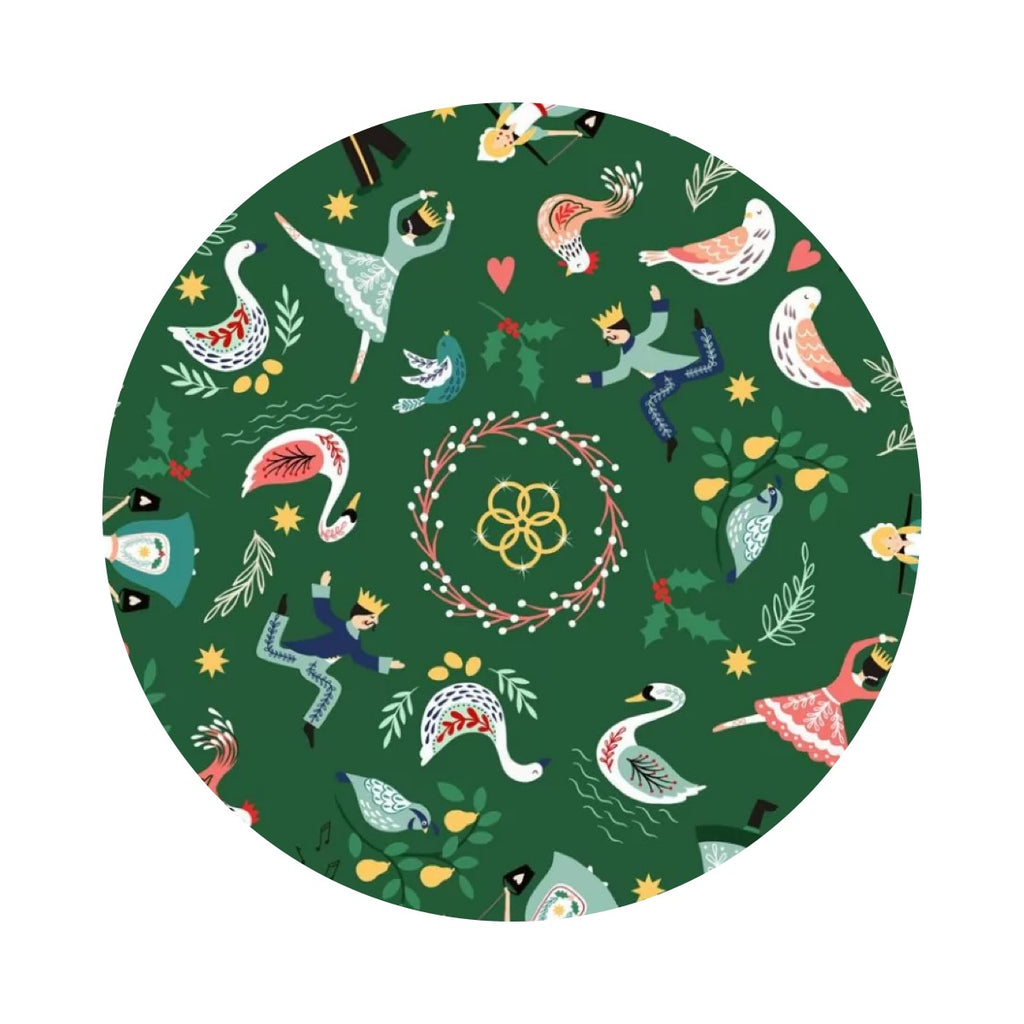 2.5 meters left! - Lords a Leaping on Green - The 12 Days of Christmas Collection - Lewis & Irene Fabrics