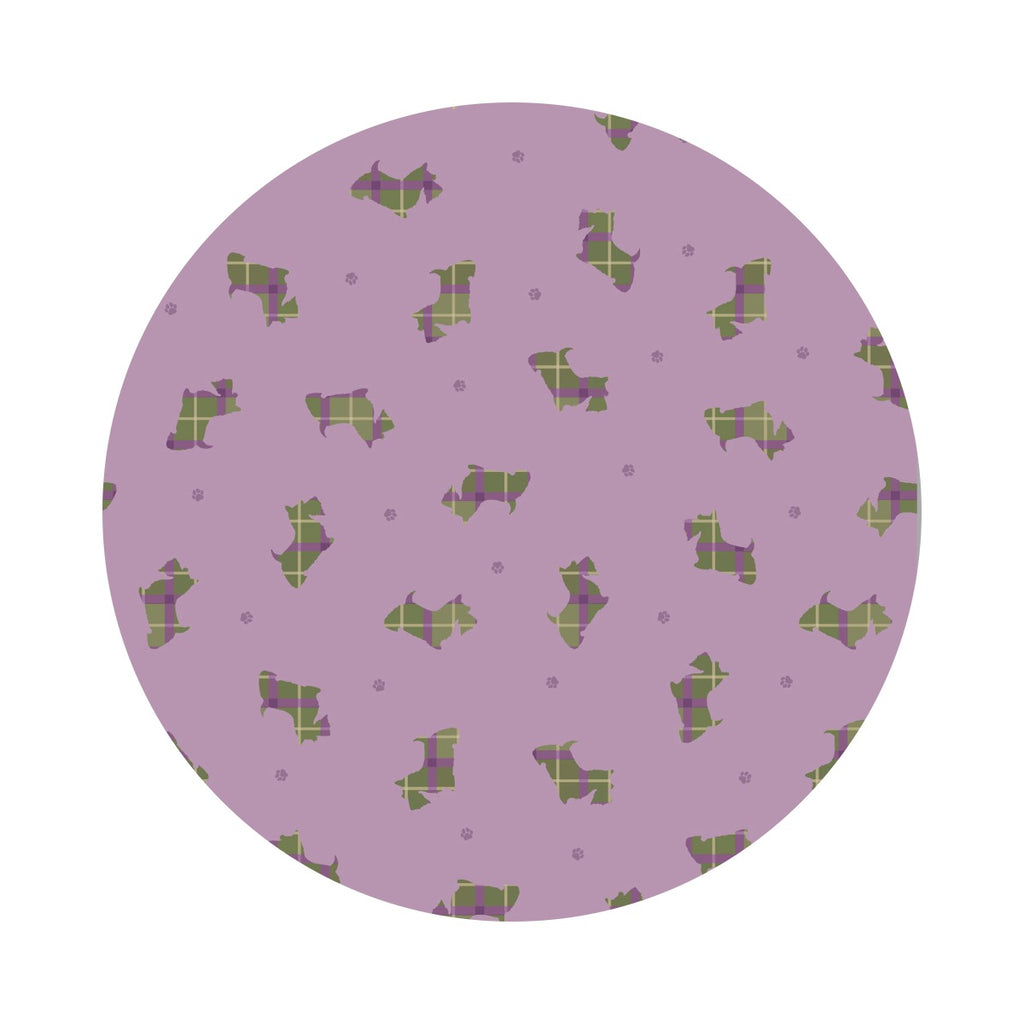 Scottie Dog on Warm Purple - Small Things Celtic Inspired Collection - Lewis & Irene Fabrics