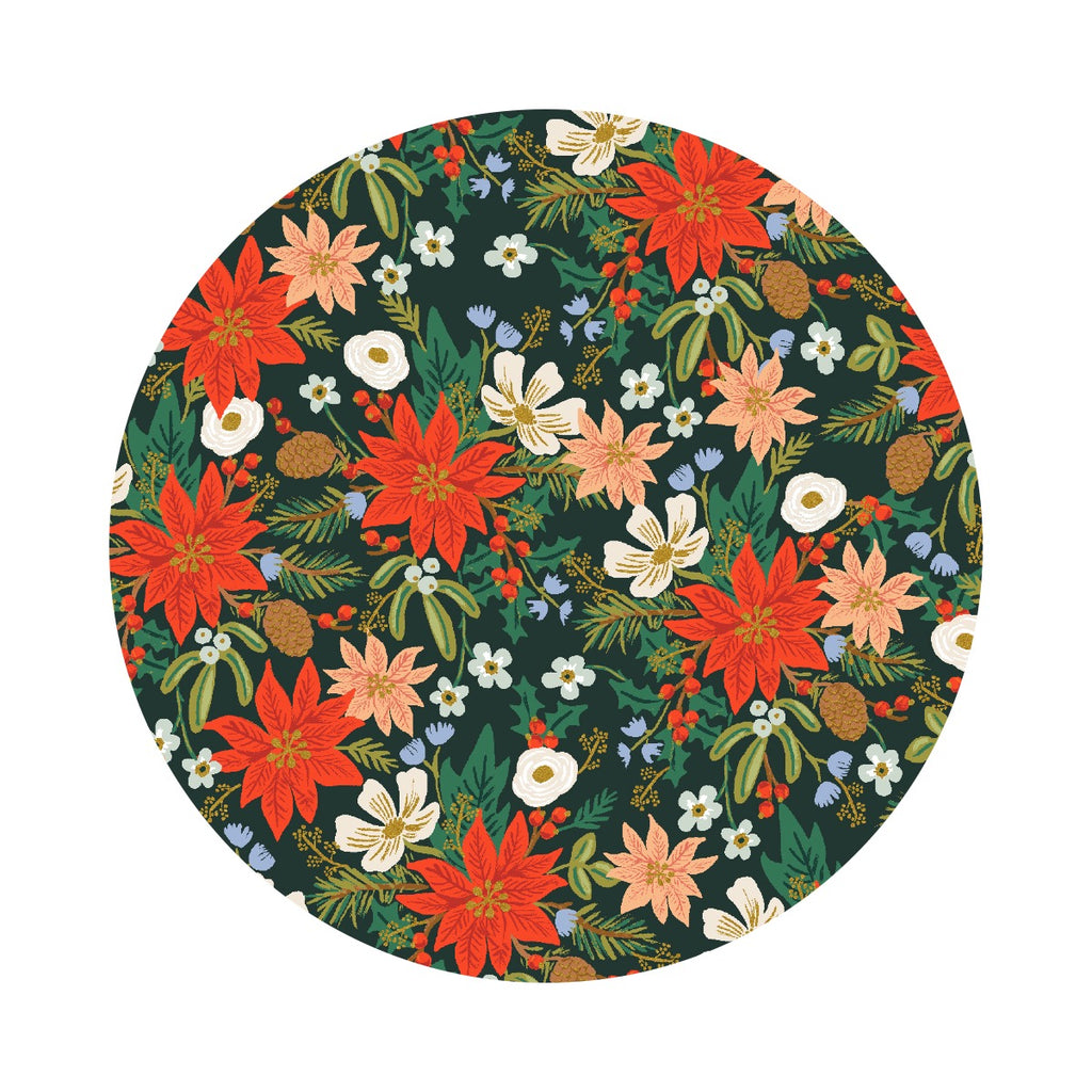 Poinsettia Bouquet in Evergeen Metallic - Holiday Classics 2 by Rifle Paper Co. - Cotton + Steel Fabrics