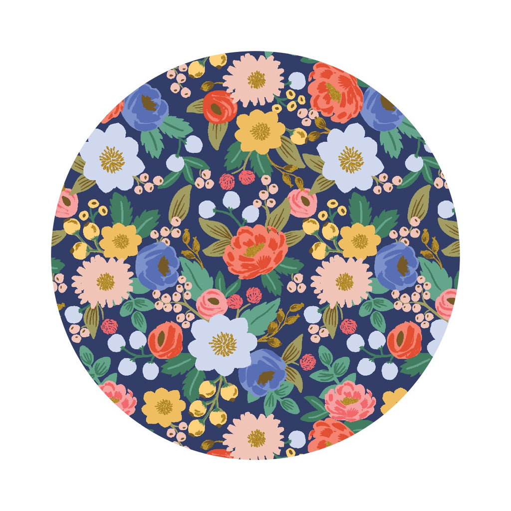Vintage Blossom in Blue Cotton with Metallic - Vintage Garden by Rifle Paper Co. - Cotton + Steel Fabrics