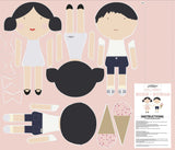 1 panel left! - Doll Main Pink - Rosie & Rowan - Doll Fabric Cottons - Riley Blake Designs - Each Panel Makes 2 Dolls!