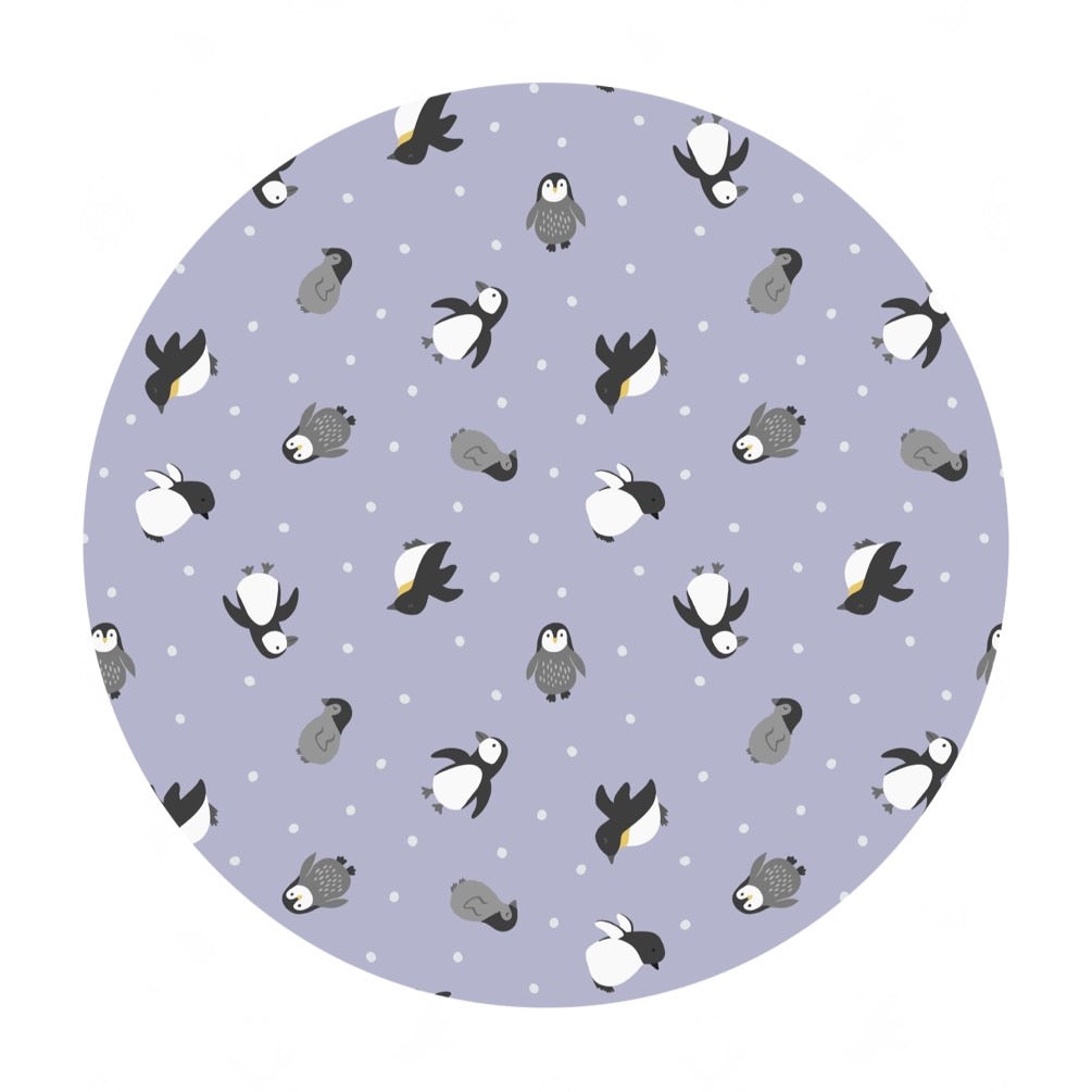 3 meters left! - Penguins on Iced Lilac with Pearl - Small Things Polar Animals Collection - Lewis & Irene Fabrics