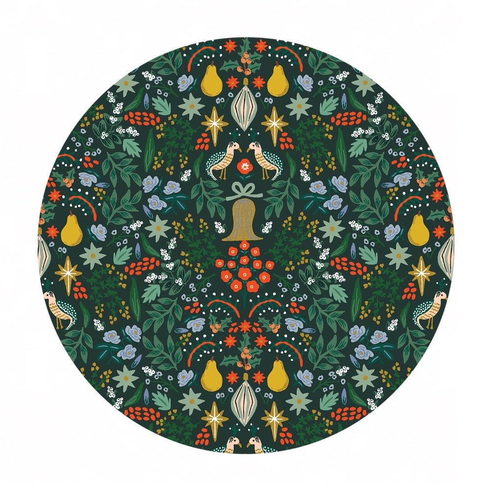 .5 meters left! - Partridge in Evergreen Metallic Cotton - Holiday Classics by Rifle Paper Co. - Cotton + Steel Fabrics