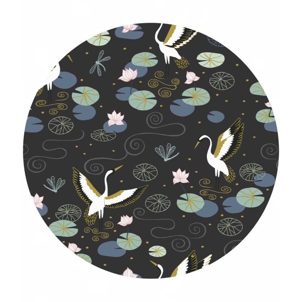 1 meter left! - Heron Lake in Black with Gold Metallic - Jardin de Lis Collection - Lewis & Irene Fabrics