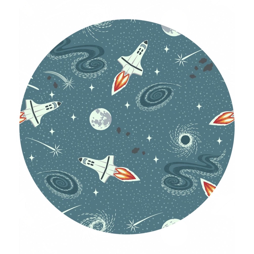 1.5 meter left! - Teal Blue Rockets (Glow in the Dark!) - Light Years Collection - Lewis & Irene Fabrics