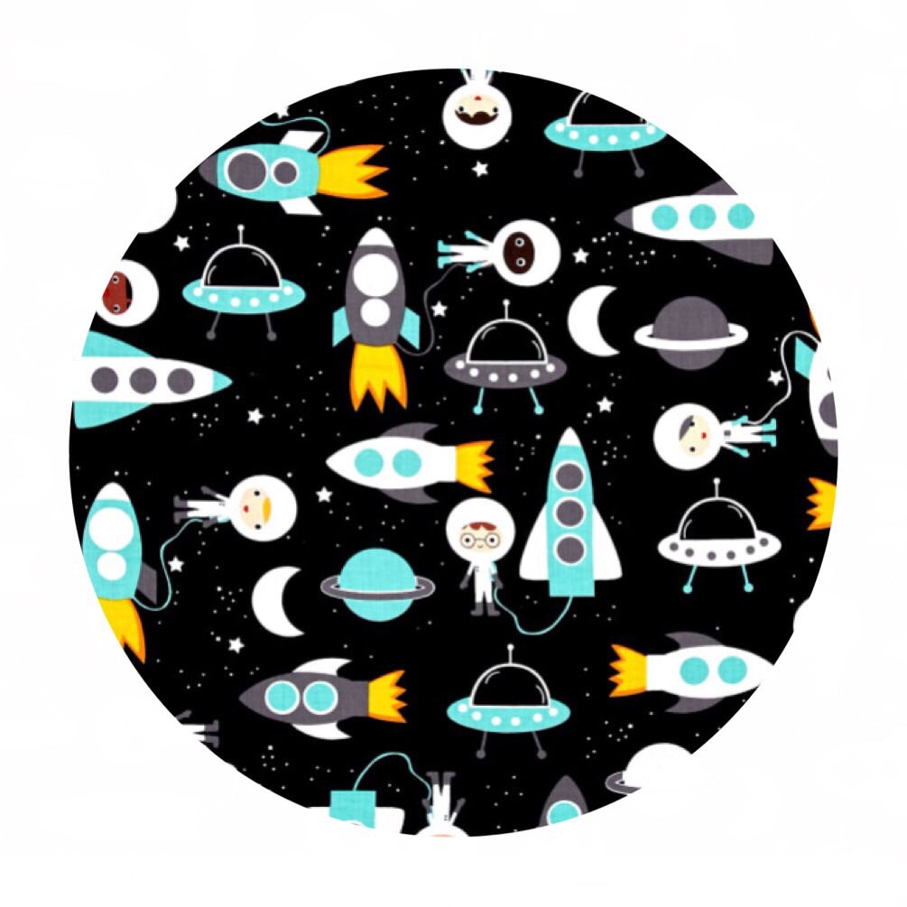 1 meter left! - Space Explorers Space Collage in Mint on Black - Space Explorers Collection - Robert Kaufman Fabrics
