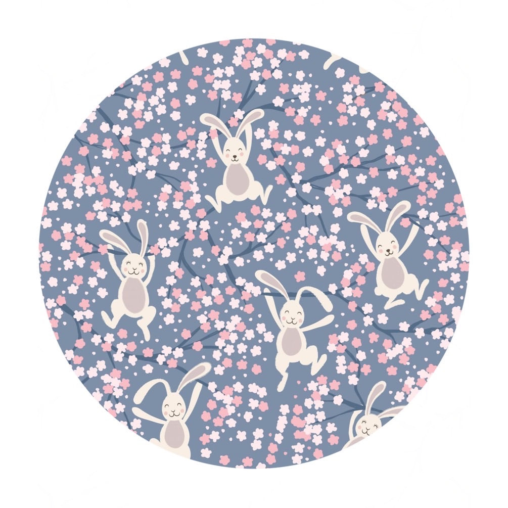 .5 meters left! - Swinging Bunnies on Denim Blue - Bunny Hop Collection - Lewis & Irene Fabrics