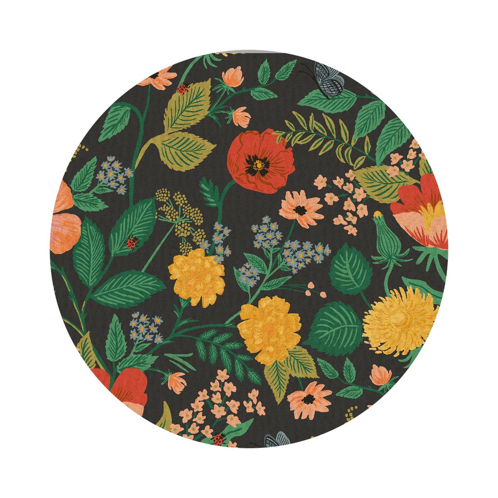 Poppy Fields in Black Unbleached Canvas - Camont Collection by Rifle Paper Co. - Cotton + Steel Fabrics