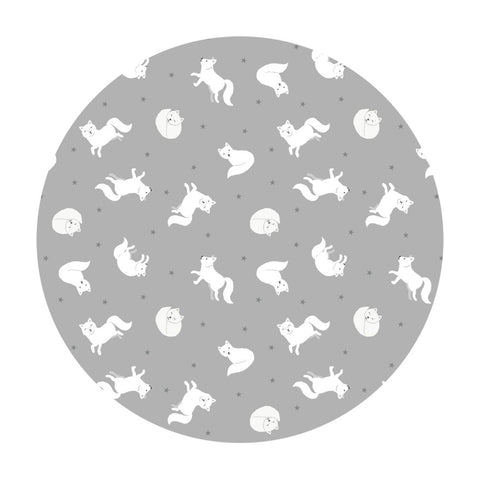 2 meters left! - Arctic Fox on Silver with Pearl - Small Things Polar Animals Collection - Lewis & Irene Fabrics