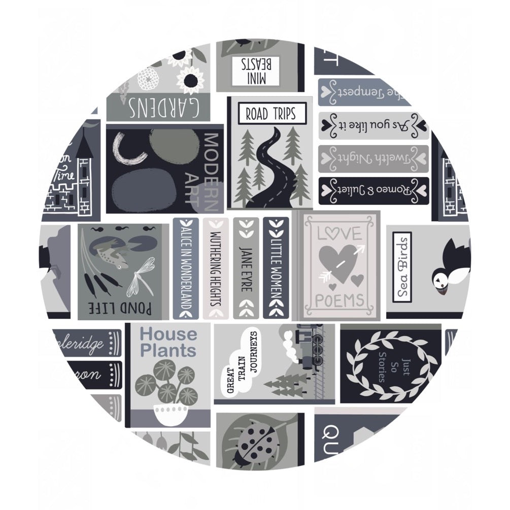 1 meter left! - Book Covers in Gray & Black - Bookworm Collection - Lewis & Irene Fabrics