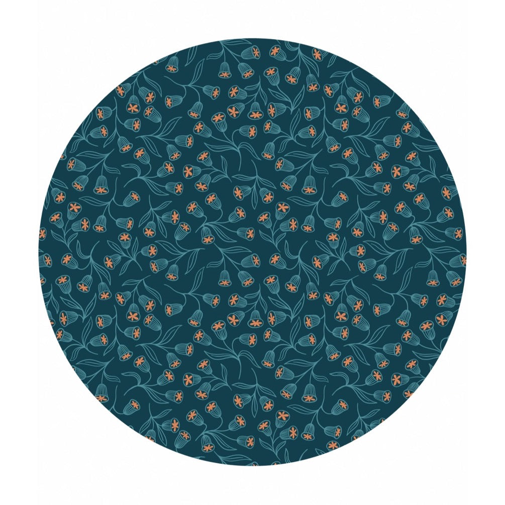 3 meters left! - Enchanted Flowers on Dark Teal with Copper Metallic - Enchanted Collection - Lewis & Irene Fabrics
