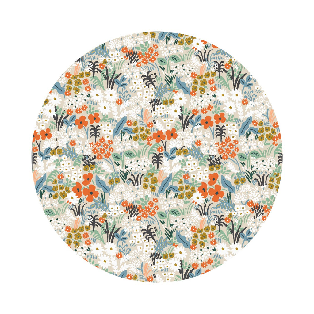 Meadow in Flax Cotton with Metallic - Bon Voyage Collection by Rifle Paper Co. - Cotton + Steel Fabrics