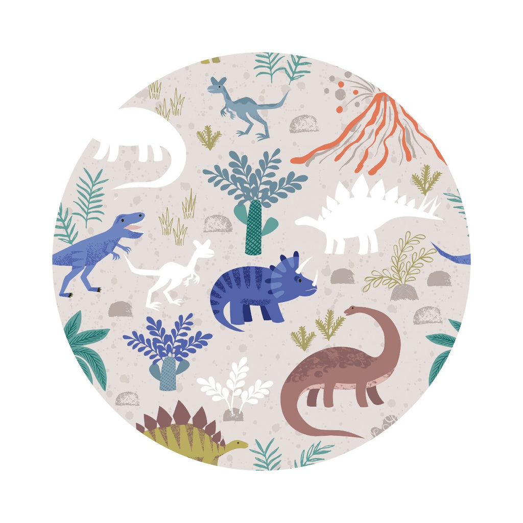 1.5 meters left! - Volcano & Dinos with Glow in the Dark on Natural - Dino Glow Collection - Lewis & Irene Fabrics