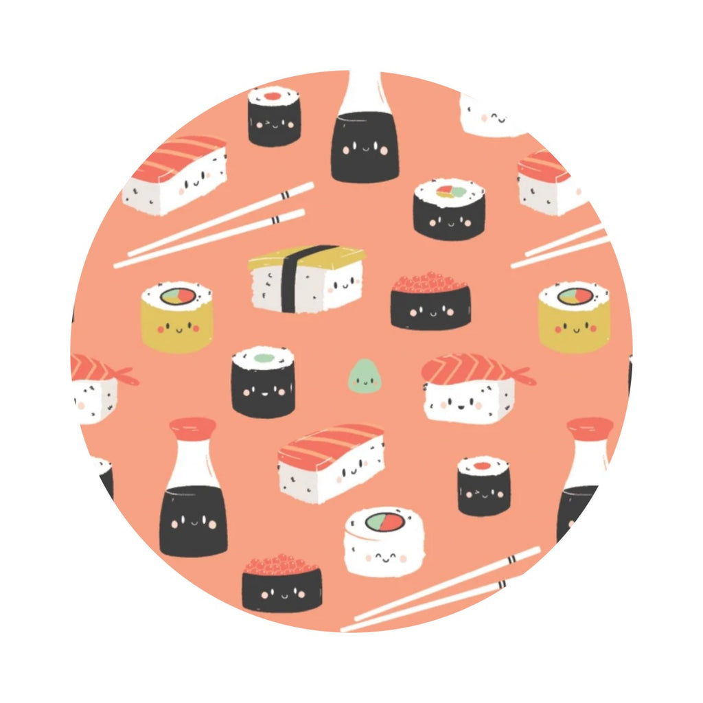 Sushi Mania in Coral - On a Roll Collection - Camelot Fabrics