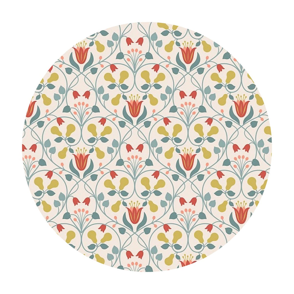 2 meters left! - Floral Pears with Gold Metallic on Cream - Wintertide Collection - Lewis & Irene Fabrics