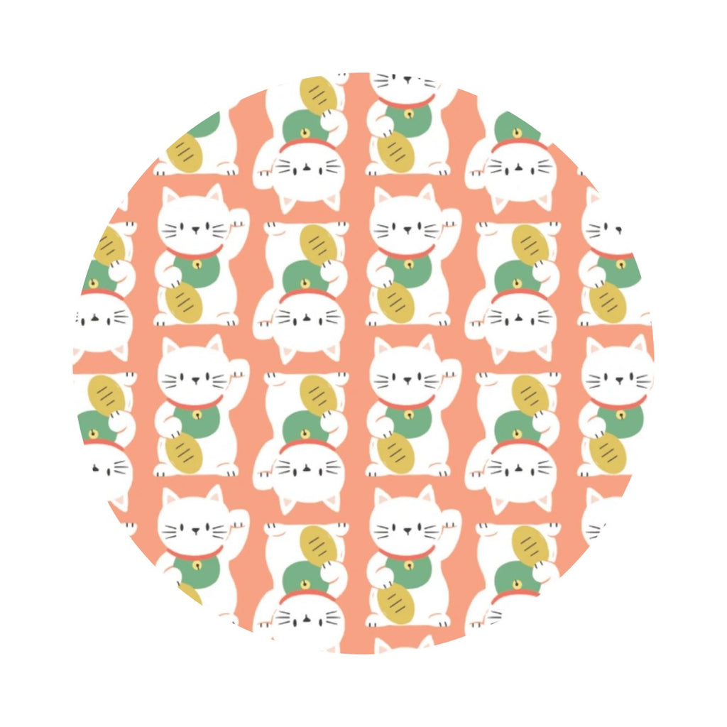 4.5 meters left! - Maneki-Neko in Coral - On a Roll Collection - Camelot Fabrics