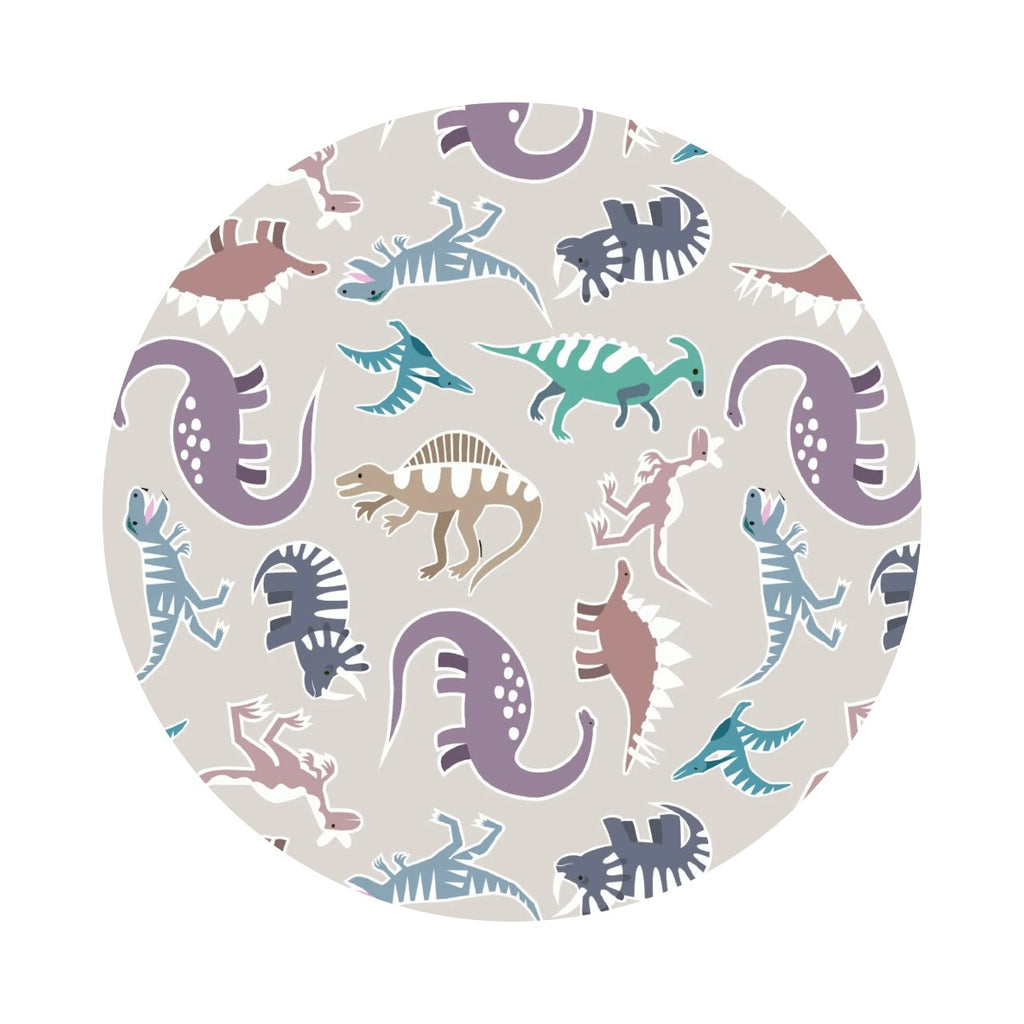 Glow in the Dark Dinosaurs on Warm Gray - Dino Glow Collection - Lewis & Irene Fabrics