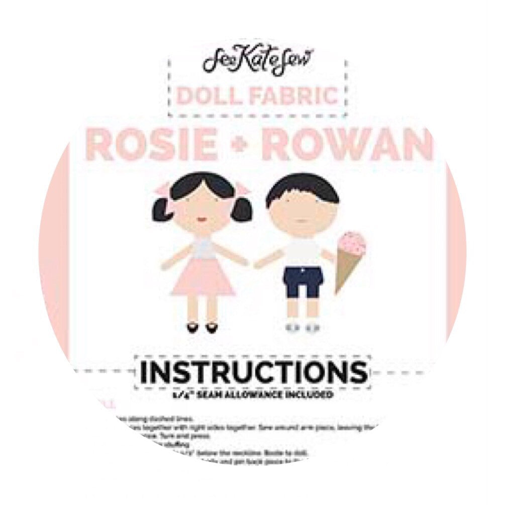1 panel left! - Doll Main Pink - Rosie & Rowan - Doll Fabric Cottons - Riley Blake Designs - Each Panel Makes 2 Dolls!