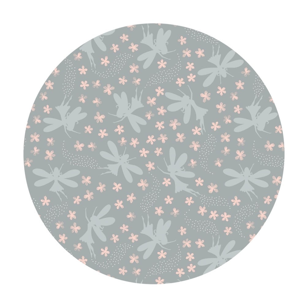 Light Gray Floral Fairies with Silver Metallic - Fairy Clocks Collection - Lewis & Irene Fabrics