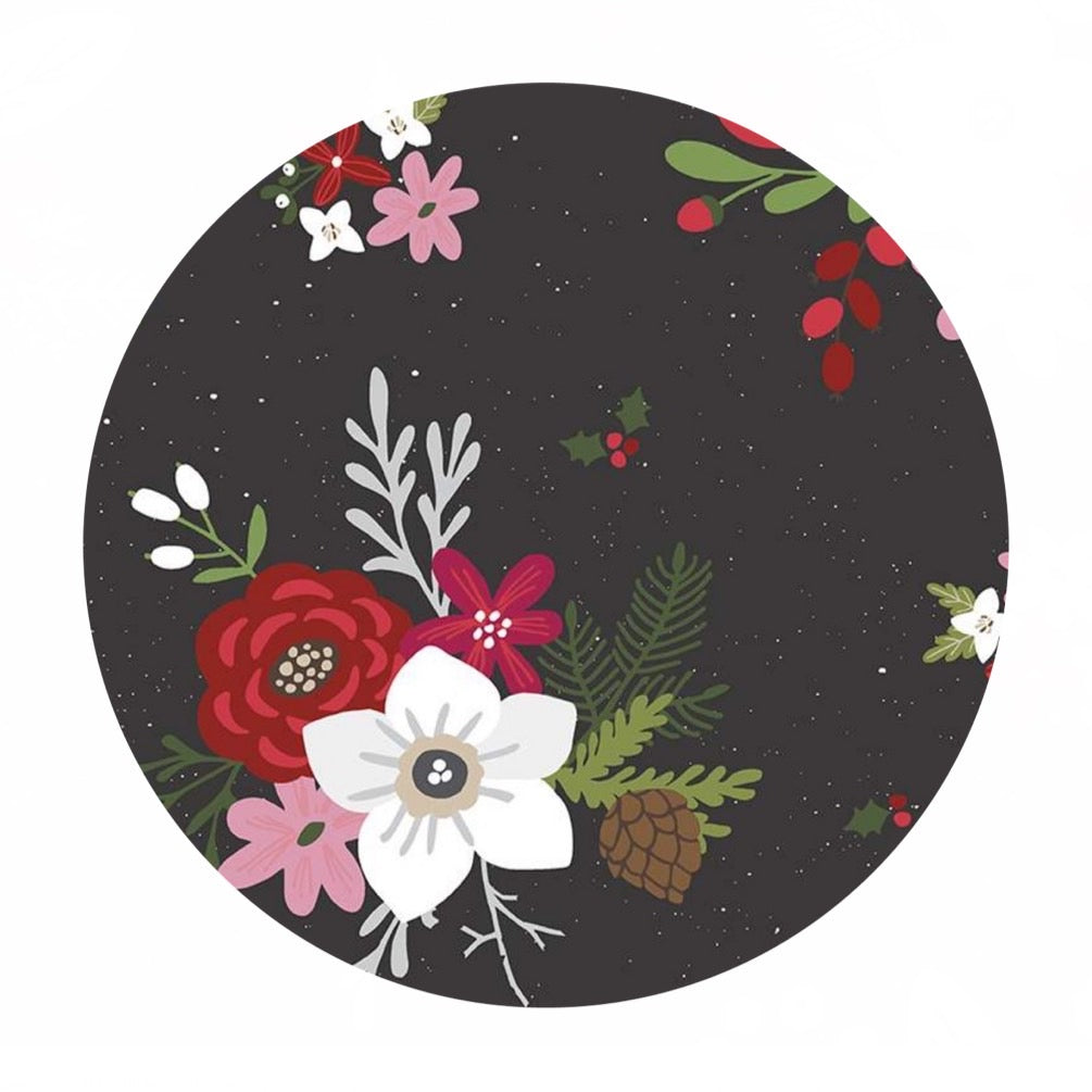 3 meters left! - Main in Charcoal - Holly Holiday Collection - Riley Blake Designs