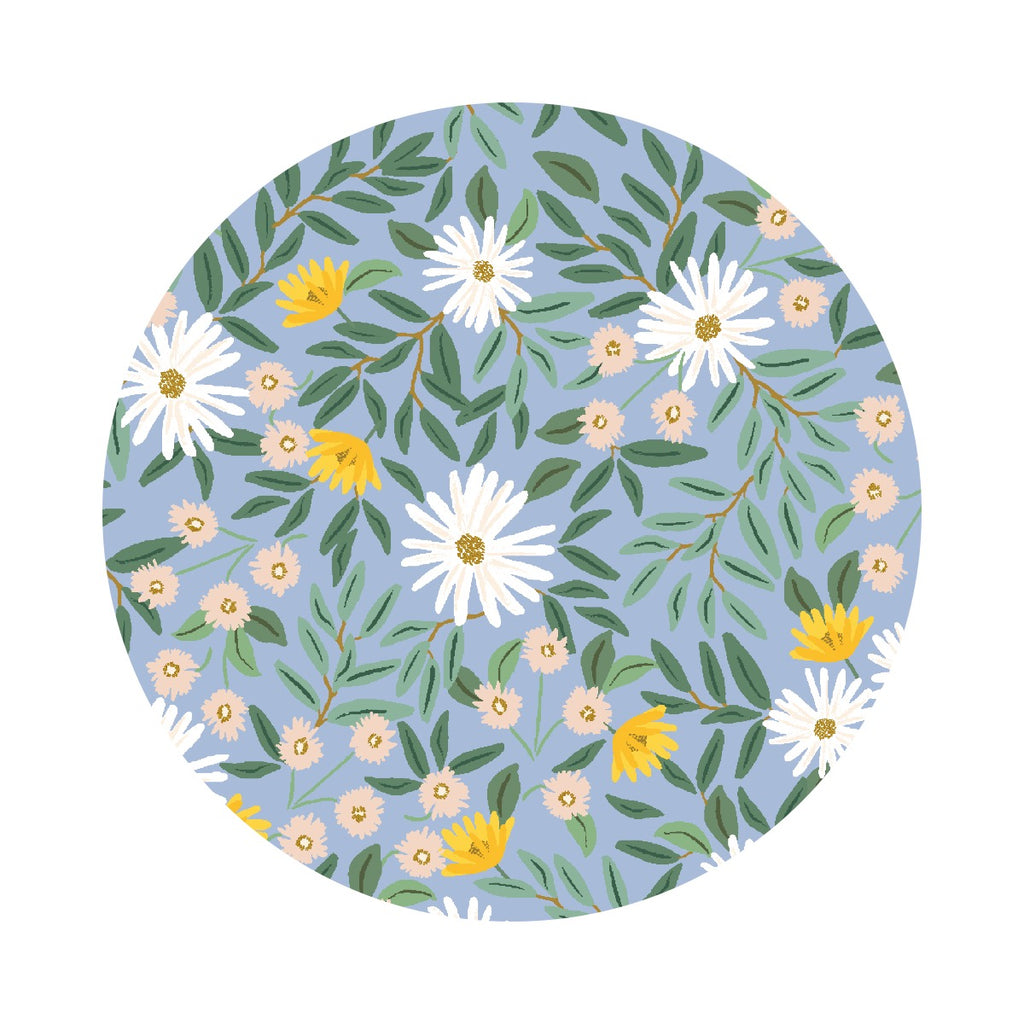 2.5 meters left! - Daisy Fields in Blue Metallic Canvas - Bramble Collection by Rifle Paper Co. - Cotton + Steel Fabrics