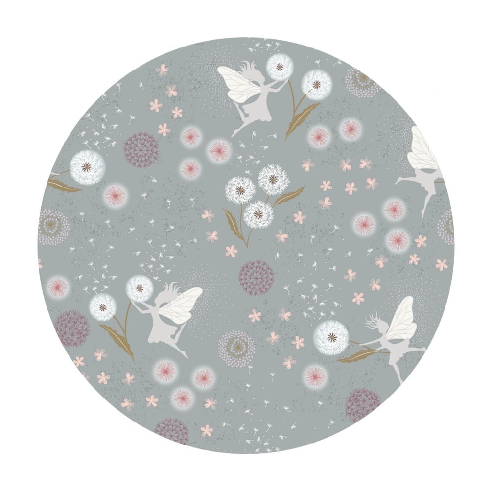 3.5 meters left! - Fairy Clocks on Grey Blue with Silver Metallic - Fairy Clocks Collection - Lewis & Irene Fabrics