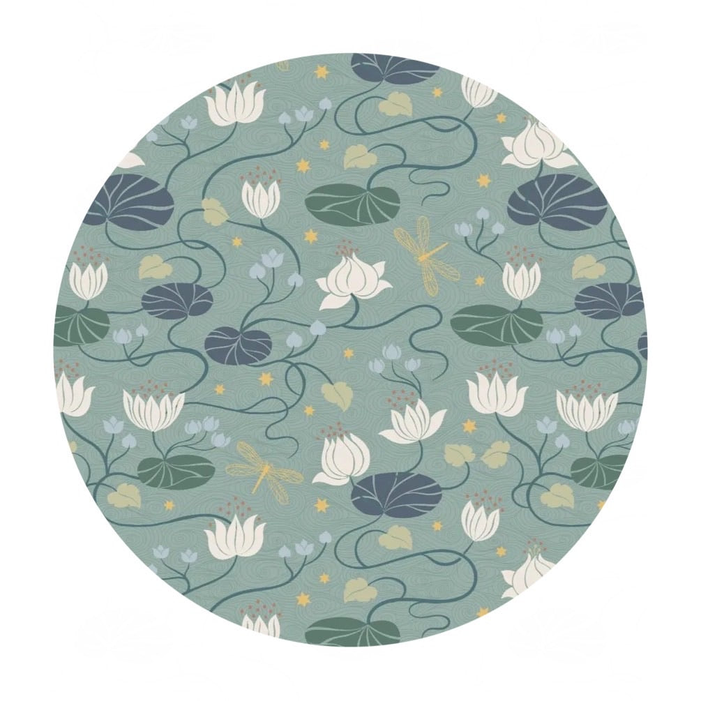 Lilies on Dark Duck Egg with Gold Metallic - Jardin de Lis Collection - Lewis & Irene Fabrics