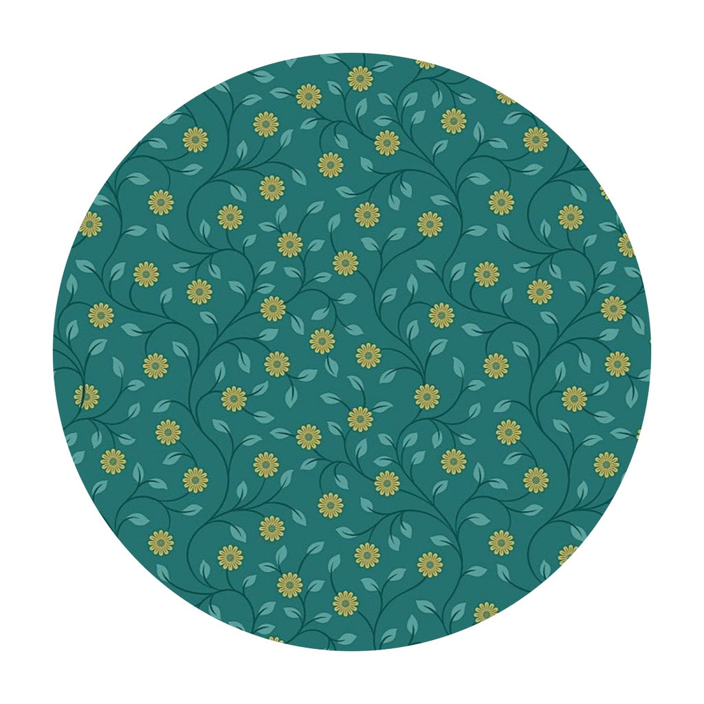 1.5 meters left! - Gold Metallic Flowers on Green - Wintertide Collection - Lewis & Irene Fabrics