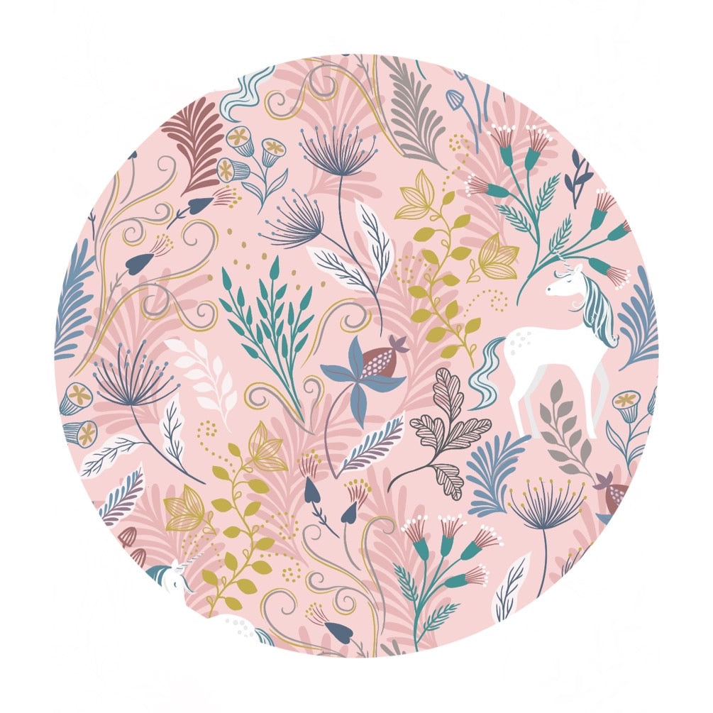 2.5 meters left! - Unicorn on Pink with Gold Metallic - Enchanted Collection - Lewis & Irene Fabrics