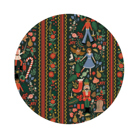 Holly Jolly Nutcracker in Evergreen Canvas with Gold Metallic - Holiday Classics IV by Rifle Paper Co. - Cotton + Steel Fabrics