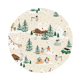 Penguin Village in Cream and Gold Metallic Cotton - Holiday Classics IV by Rifle Paper Co. - Cotton + Steel Fabrics