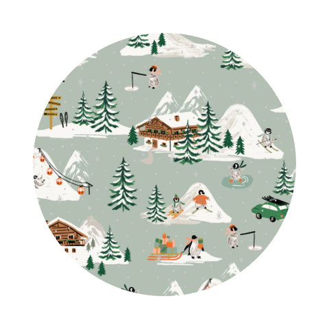 Penguin Village in Mint and Gold Metallic Cotton - Holiday Classics IV by Rifle Paper Co. - Cotton + Steel Fabrics