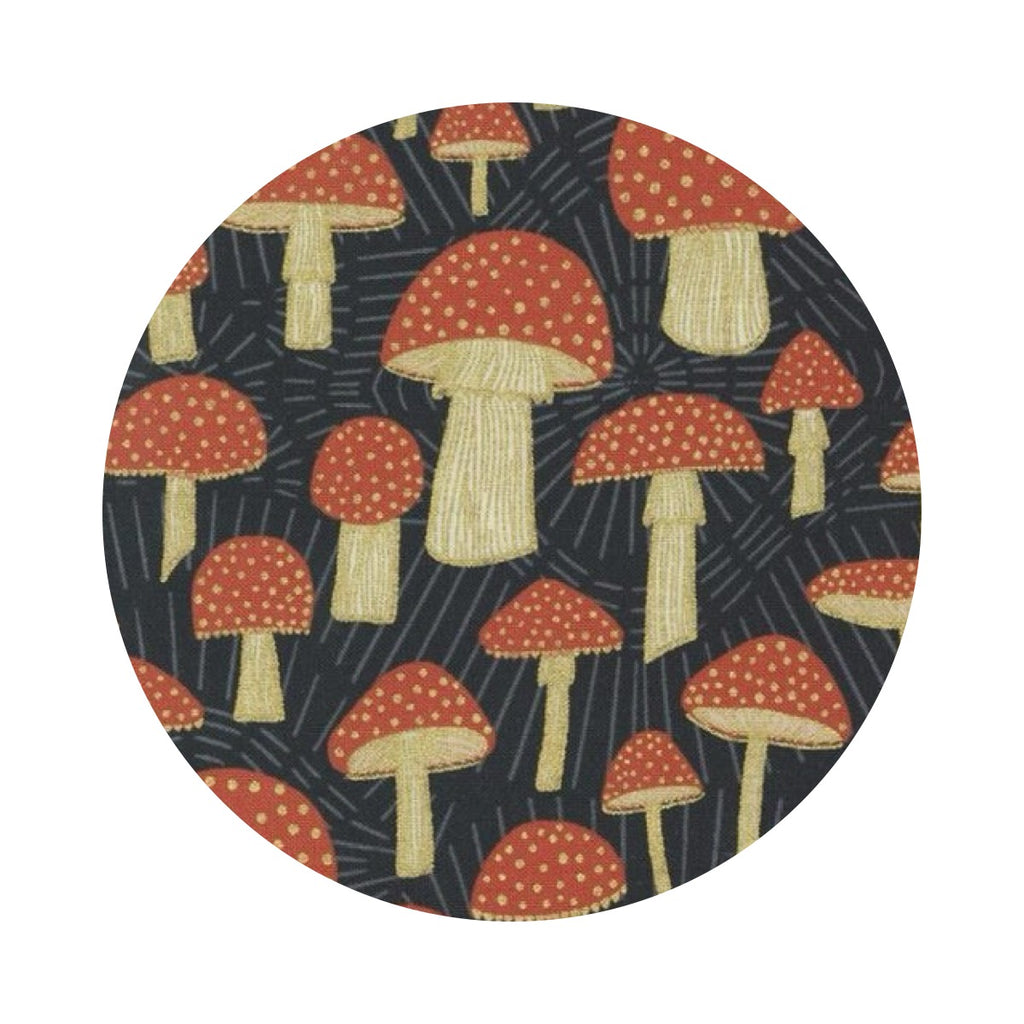 1.5 meters left! - Mushrooms in Night with Gold Metallic - Meadowmere Collection - Gingiber for Moda Fabrics