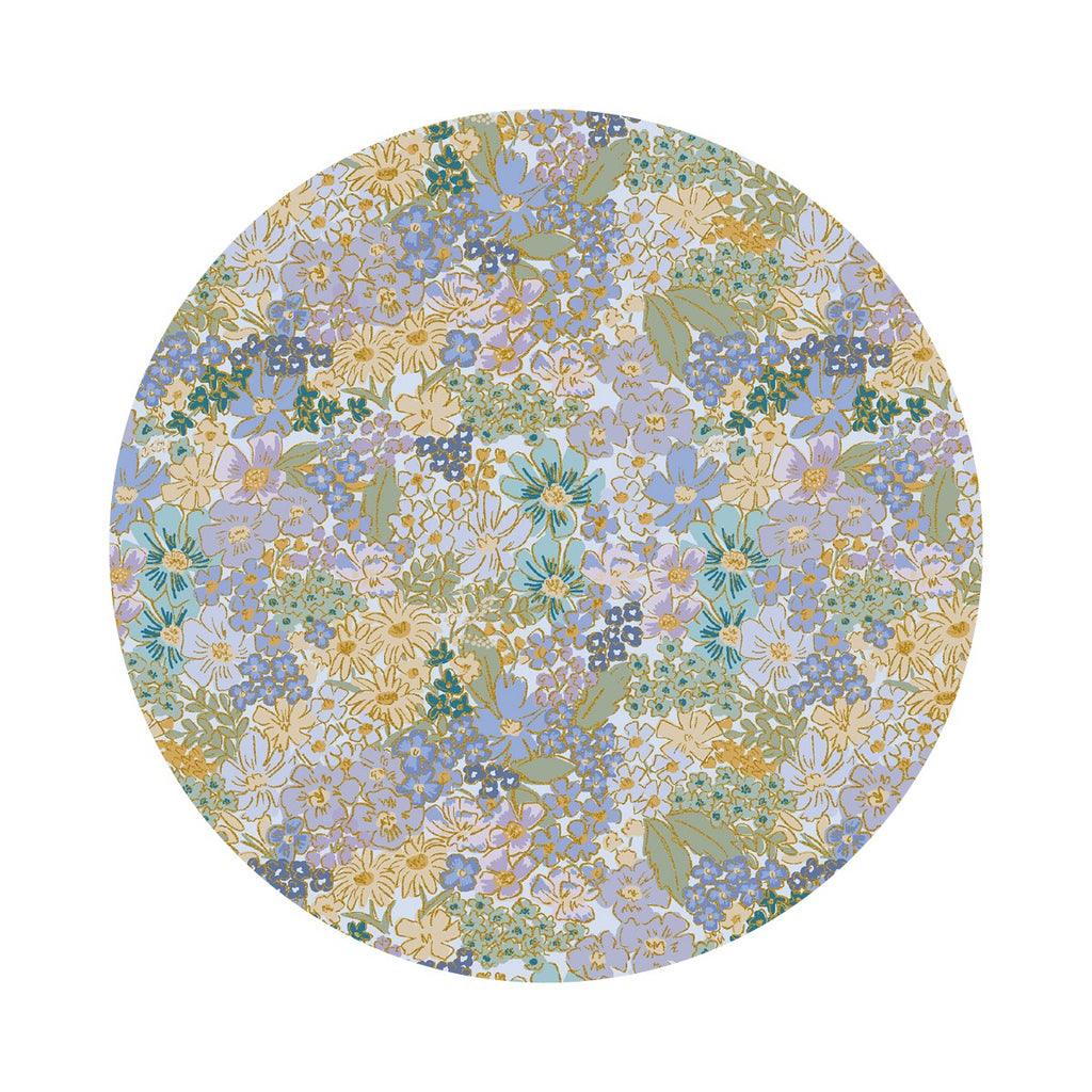 Mimi in Blue Metallic Cotton - English Rose Collection by Rifle Paper Co. - Cotton + Steel Fabrics