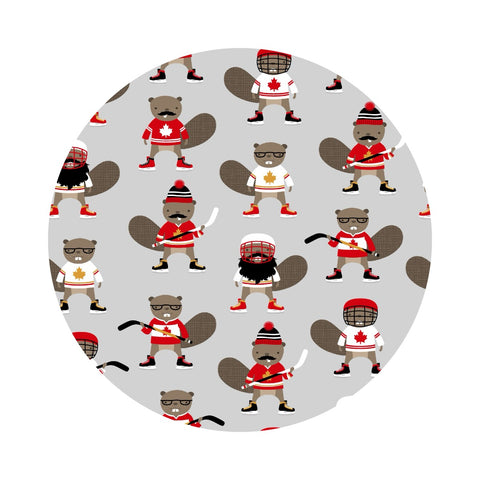 Hockey Beavers in Gray Cotton - Proudly Canadian Collection - Red Pine Designs for JN Harper