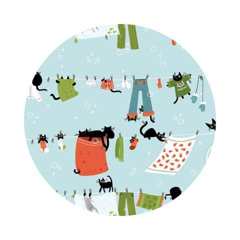 Hanging Out in Sky - Cats in the Laundry Collection - Dear Stella Fabrics