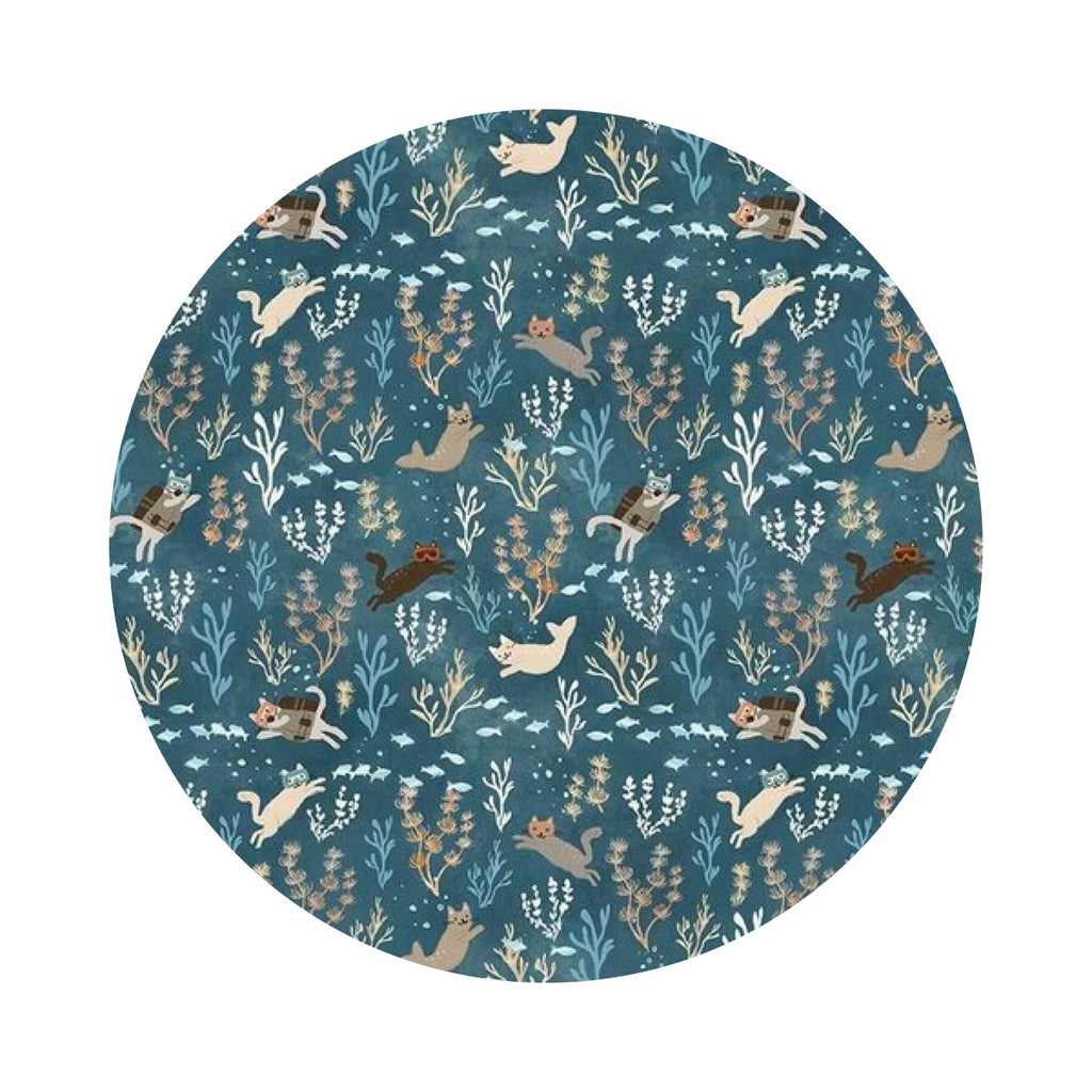 2 meters left! - Snorkel Cats - La Mer Collection - Dear Stella Fabrics
